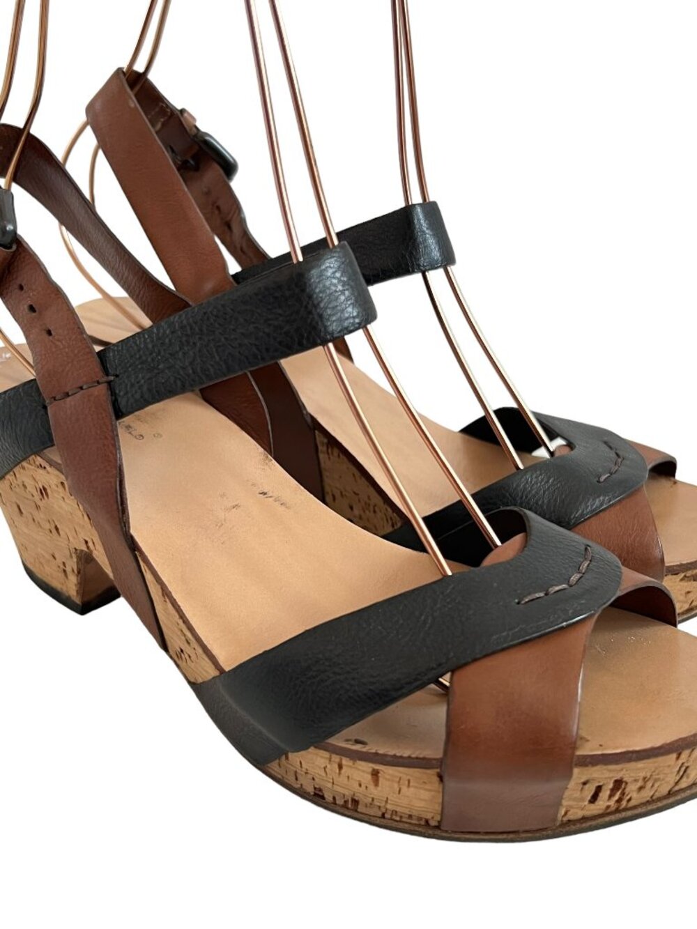 Roberto del Carlo sandals black brown leather ankle strap cork platform 39.5